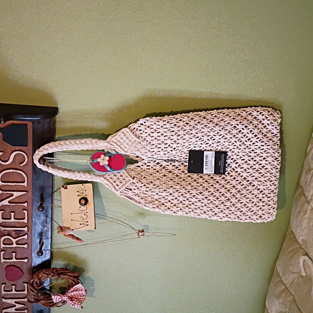PrettyLittleThing Beige Knit Crochet Tote NWT